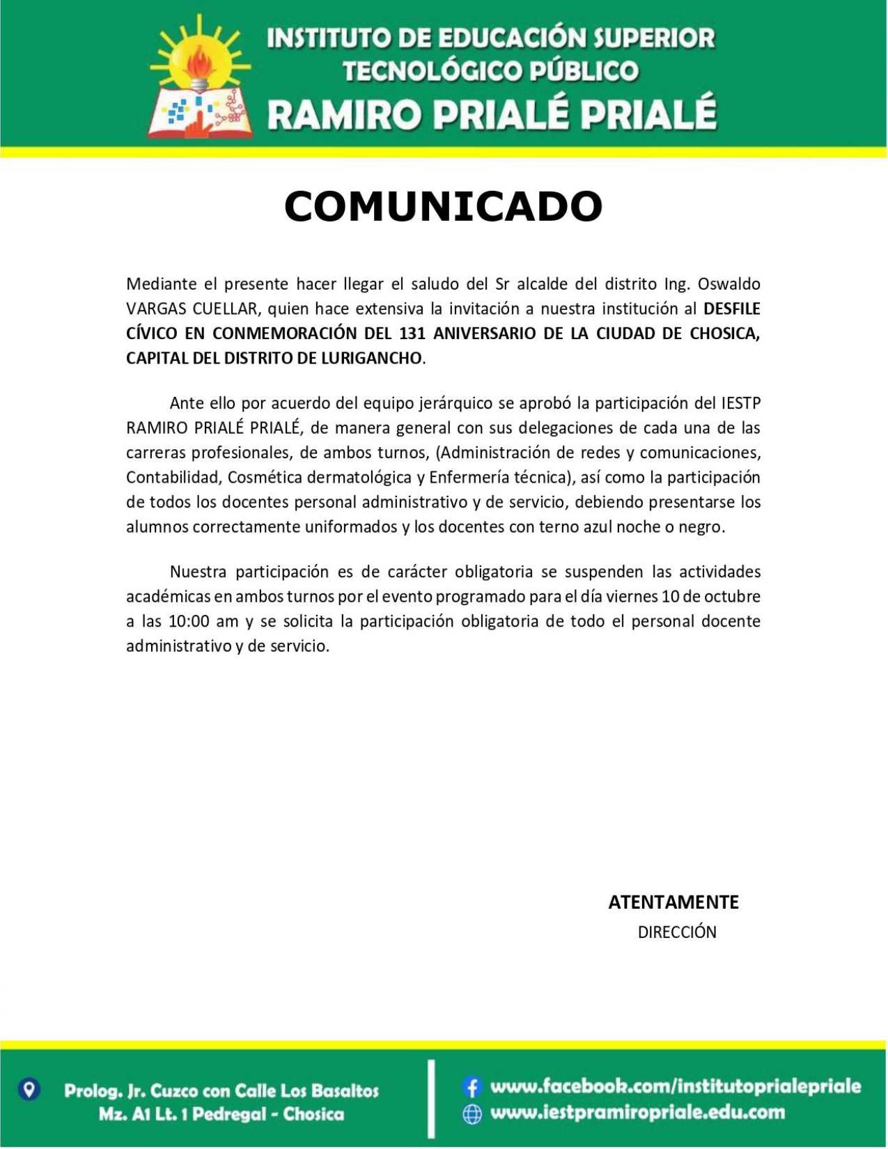 COMUNICADO DESFILE